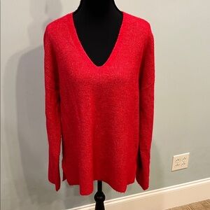 LOFT Bright Red V-Neck Sweater